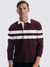 NXT Long Sleeve Rugby Polo Shirt For Men-Maroon with White Stripe-BE1067