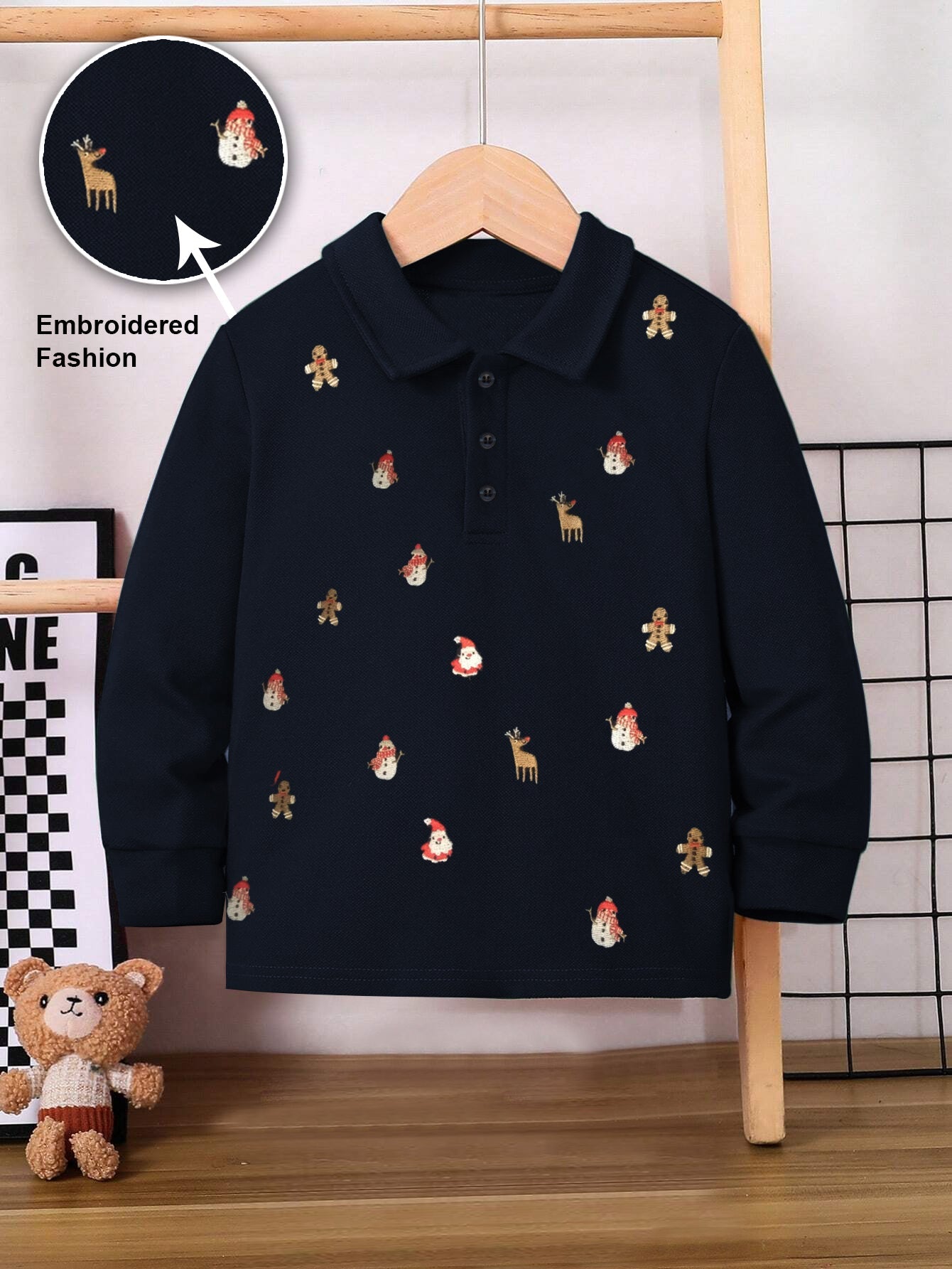 NXT P.Q Long Sleeve Polo Shirt For Kids-Navy Blue with Embroidered-BE2874/BR14761