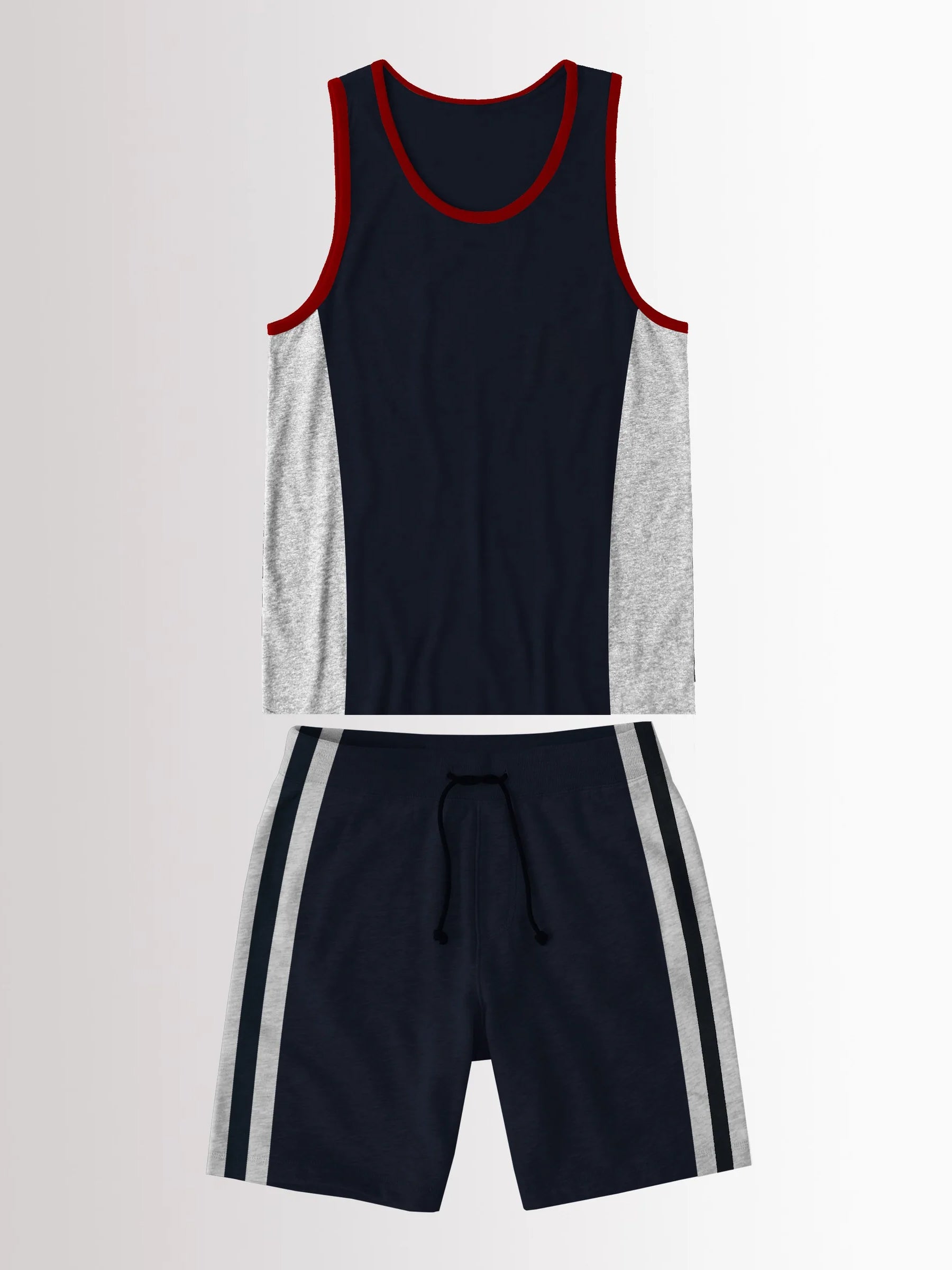 NXT Single Jersey Sport Suit For Kids- Dark Navy & Grey Melange With Black Stripe-BE3043