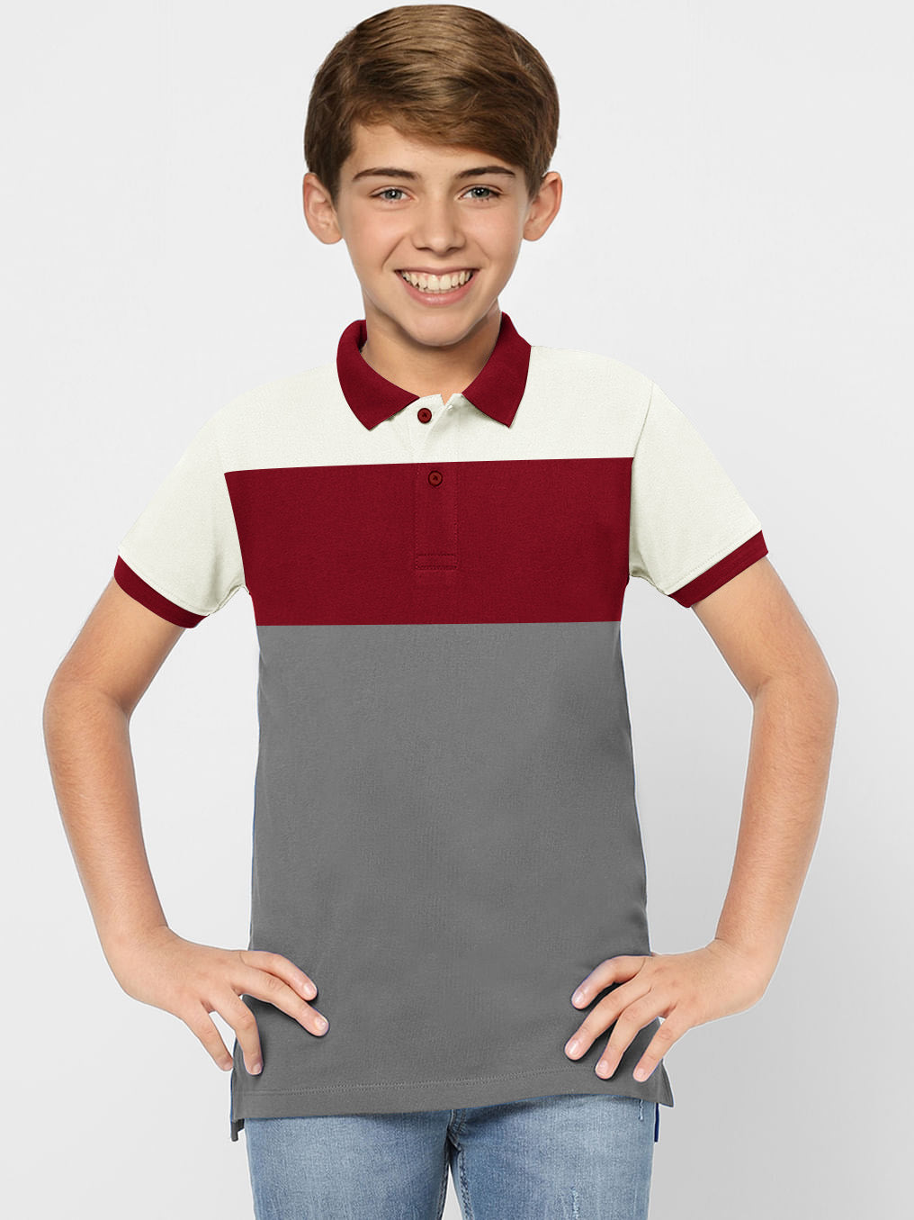 NXT Summer P.Q Polo Shirt For Kids-Navy with White & Grey Melange Panel-BE943