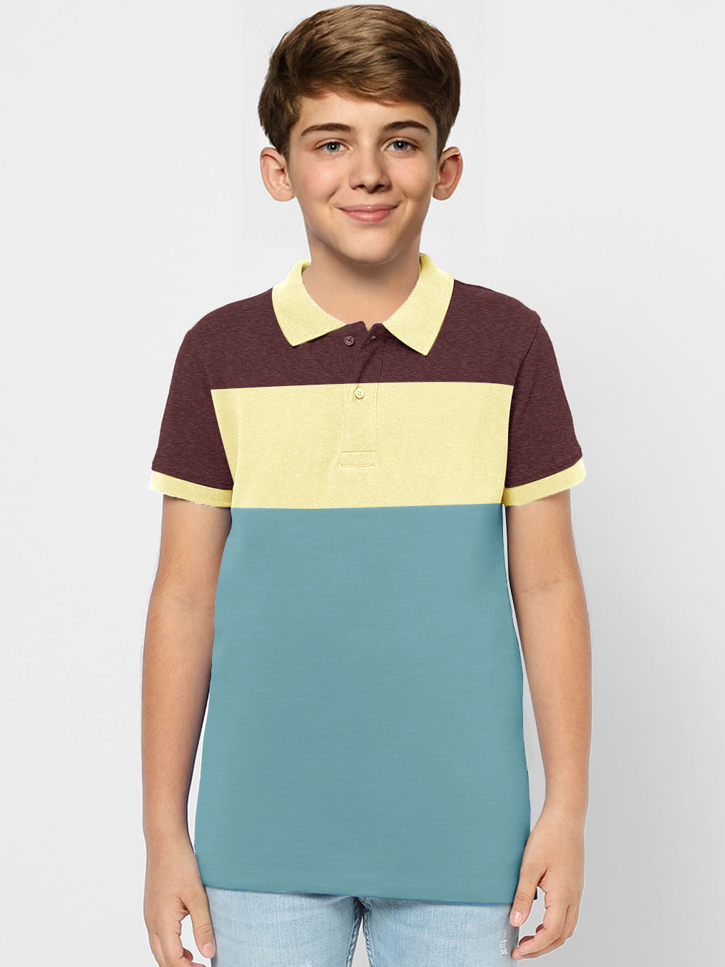 NXT Summer P.Q Polo Shirt For Kids-Bond Blue with Yellow & Burgundy-SP1690/RT2407