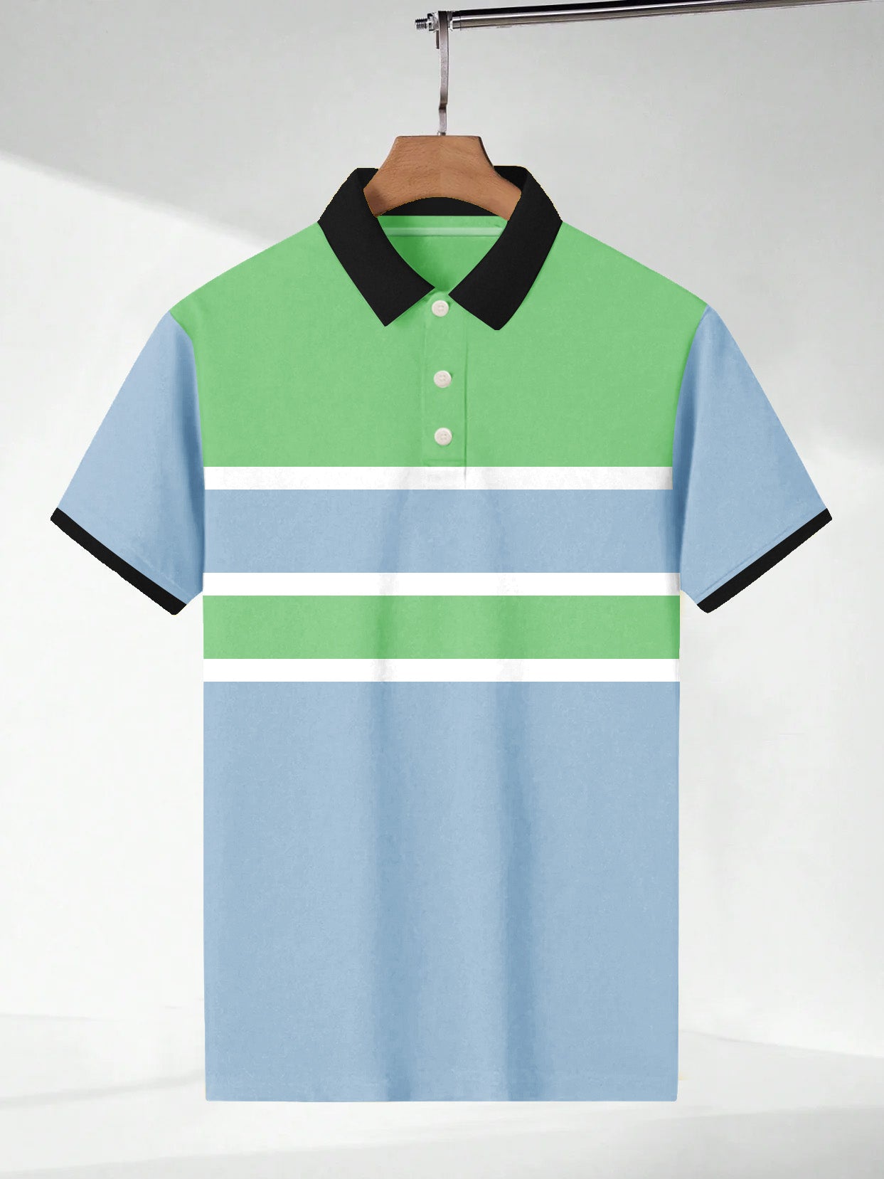 NXT Summer P.Q Polo Shirt For Men-Sky with Green Stripes-BE3235