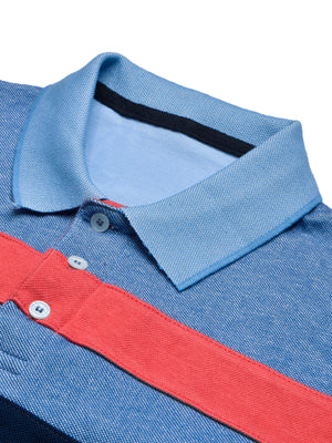 NXT Summer Polo Shirt For Men-Blue Melange with Navy & Red Stripe-BE706/BR12959