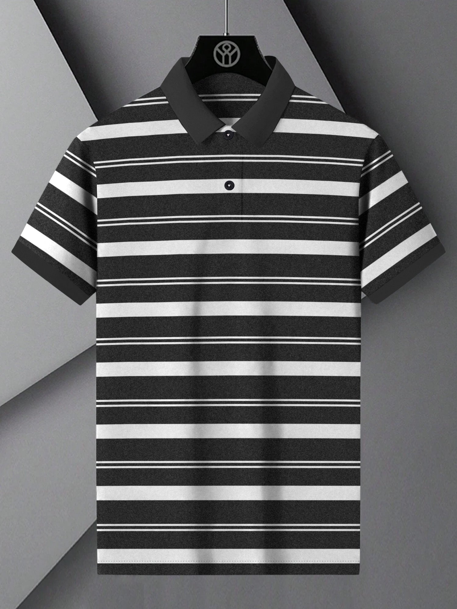 NXT Summer Polo Shirt For Men-Charcoal Melange with White Stripe-BE893