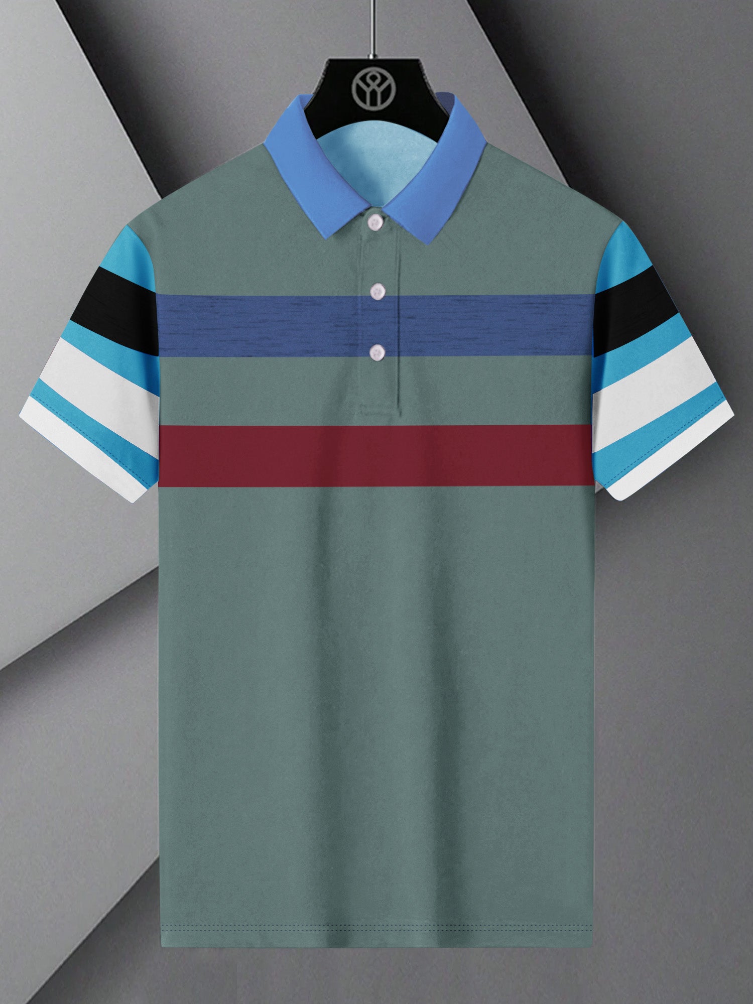 NXT Summer Polo Shirt For Men-Green with Blue & Red Stripe-SP1535