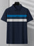 NXT Summer Polo Shirt For Men-Dark Navy With Cyan & White Stripe-BE692/BR12945