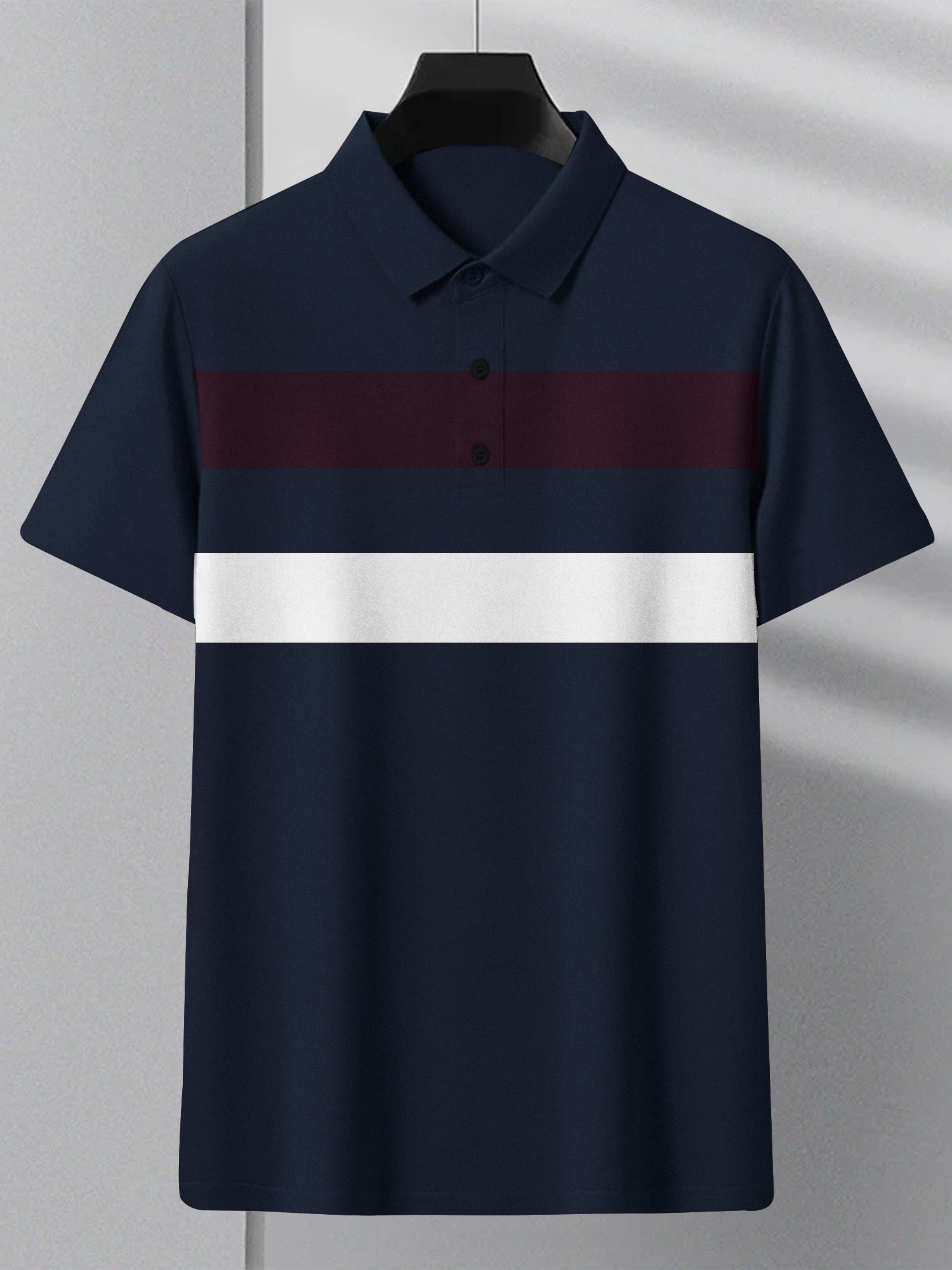 NXT Summer Polo Shirt For Men-Dark Navy With White & Maroon Stripe-BE799/BR13040