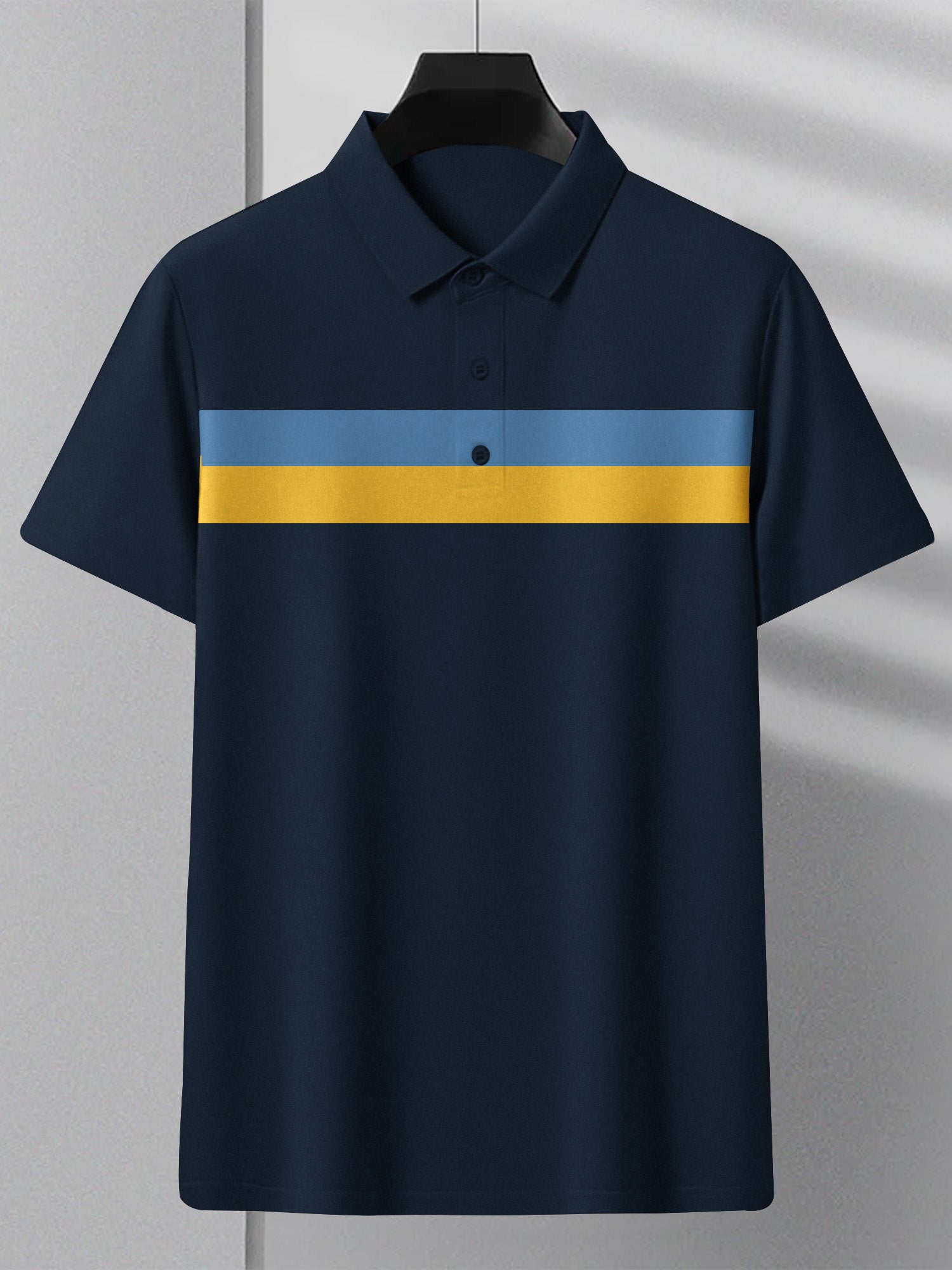 NXT Summer Polo Shirt For Men-Dark Navy With Yellow & Sky Stripe-BE708/BR12961