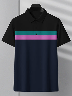 NXT Summer Polo Shirt For Men-Dark Navy With Zinc, Pink & Black Stripe-BE769/BR13016