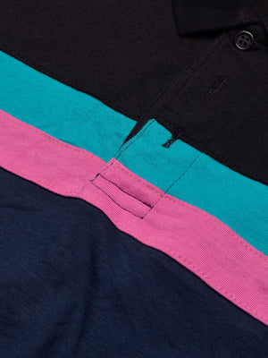 NXT Summer Polo Shirt For Men-Dark Navy With Zinc, Pink & Black Stripe-BE769/BR13016