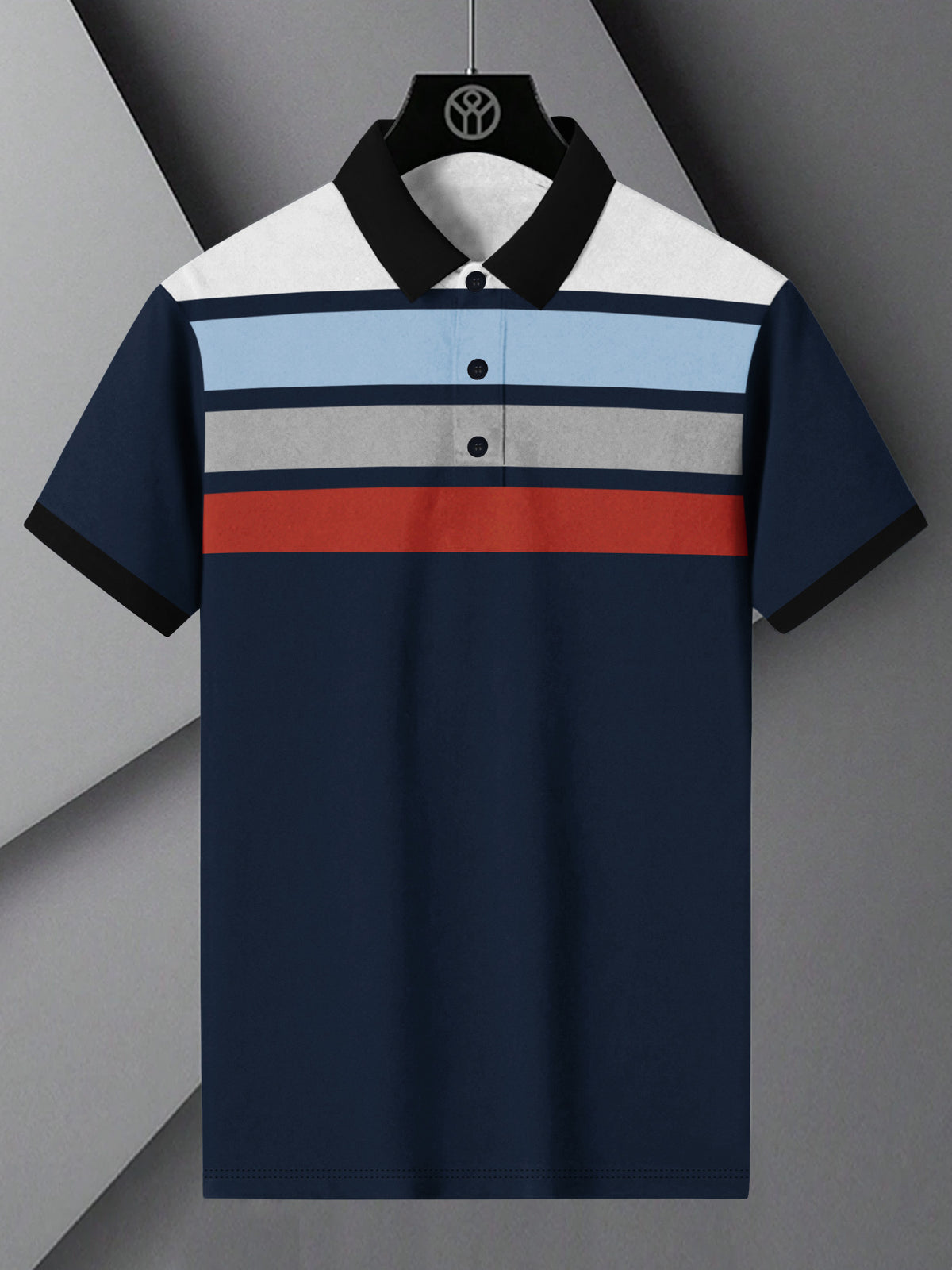 NXT Summer Polo Shirt For Men-Dark Navy with Multi Stripe-BE822