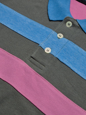 NXT Summer Polo Shirt For Men-Dark Slate Grey with Sky & Pink Stripe-BE755/BR13002