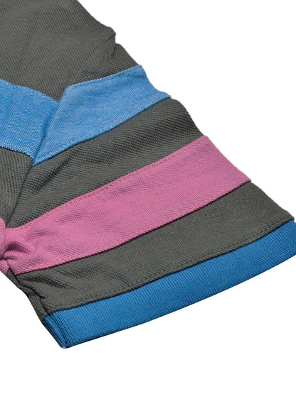 NXT Summer Polo Shirt For Men-Dark Slate Grey with Sky & Pink Stripe-BE755/BR13002