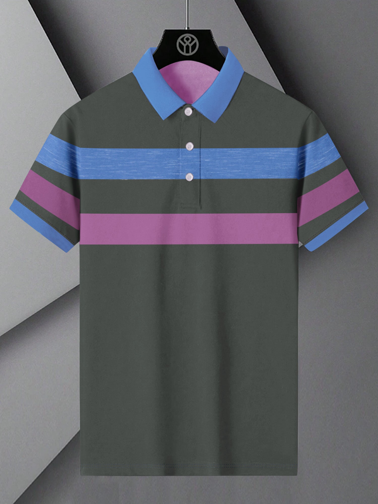 NXT Summer Polo Shirt For Men-Dark Slate Grey with Sky & Pink Stripe-BE755/BR13002
