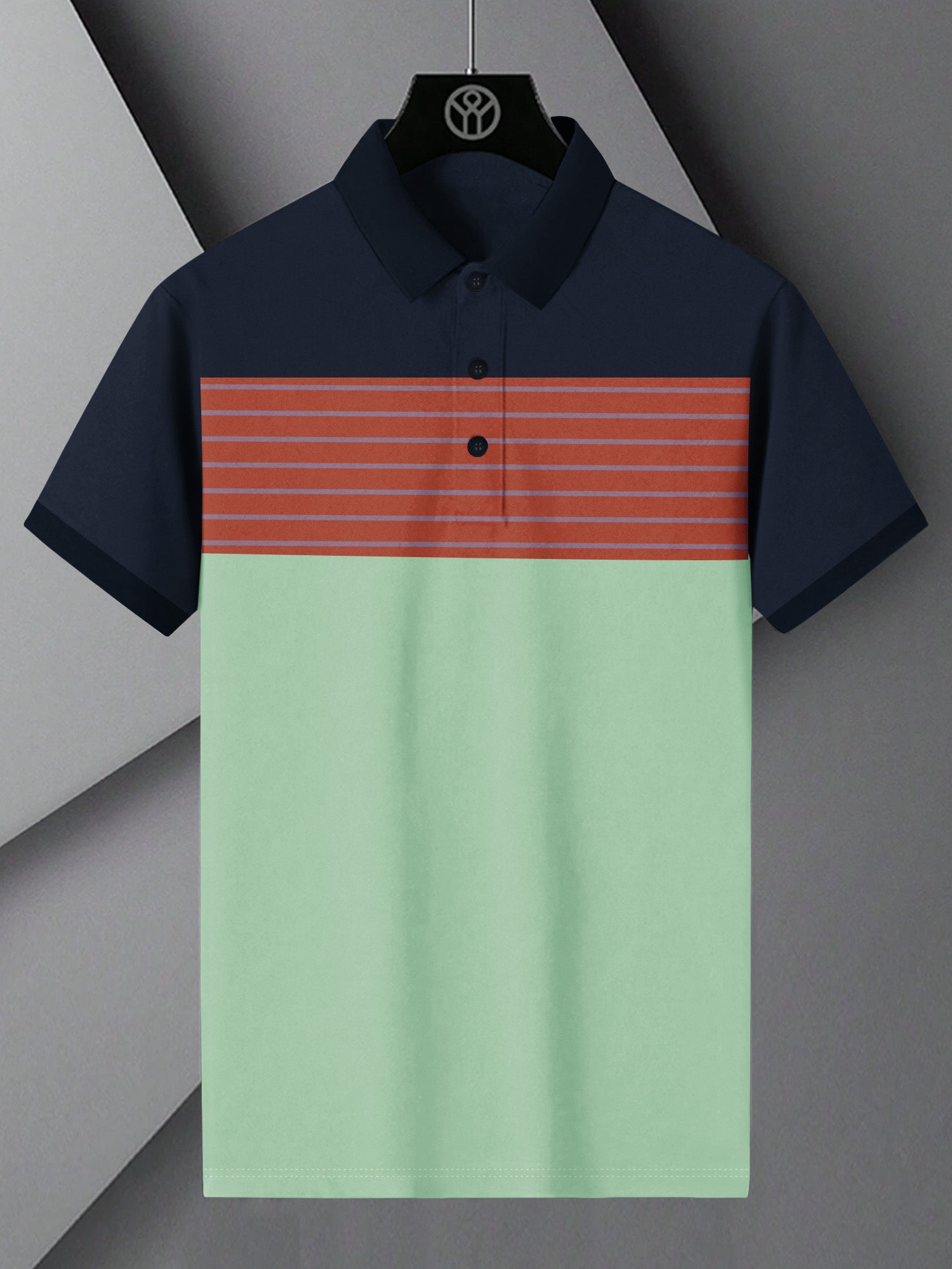 NXT Summer Polo Shirt For Men-Green with Orange & Navy Panel-BE812/BR13053