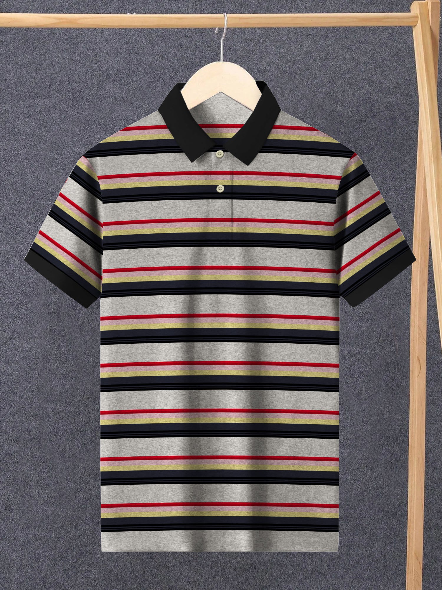 NXT Summer Polo Shirt For Men-Grey Melange with Stripe-BE1806