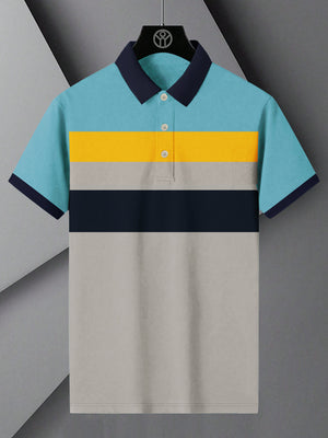 NXT Summer Polo Shirt For Men-Grey with Black, Yellow & Sky Stripe-BE740/BR12990