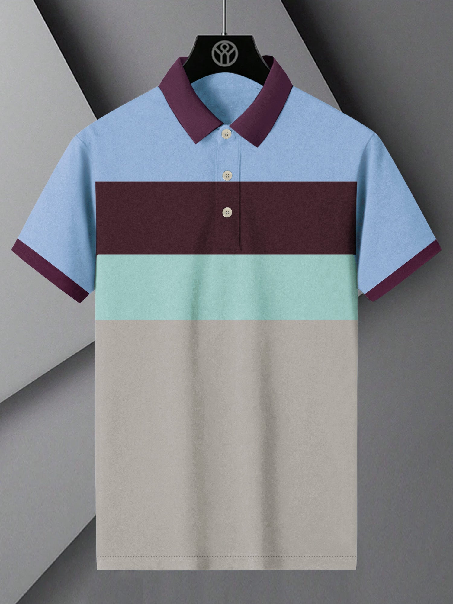 NXT Summer Polo Shirt For Men-Grey with Green & Maroon Stripe-BE710/BR12963