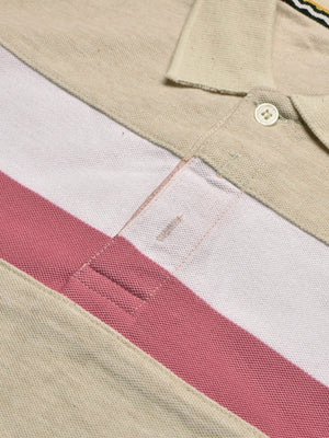 NXT Summer Polo Shirt For Men-Wheat Melange with White & Pink Panel-BE699/BR12952