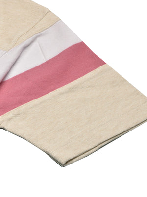 NXT Summer Polo Shirt For Men-Wheat Melange with White & Pink Panel-BE699/BR12952