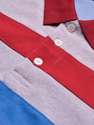 NXT Summer Polo Shirt For Men-Light Purple Melange with Red & Sky Stripe-BE741/BR12991