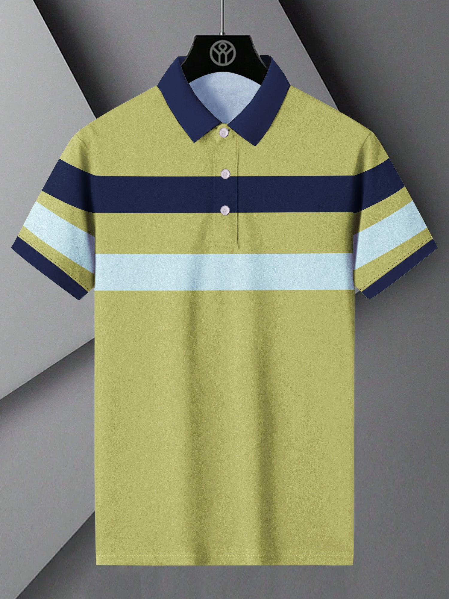 NXT Summer Polo Shirt For Men-Lime Green with Navy & Sky Stripe-BE772/BR13019