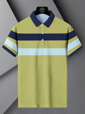 NXT Summer Polo Shirt For Men-Lime Green with Navy & Sky Stripe-BE772/BR13019