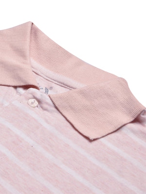 NXT Summer Polo Shirt For Men-Pink Melange with White Stripe-BE892