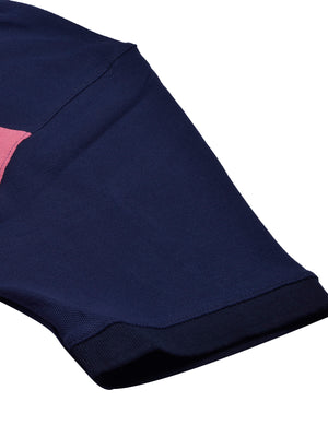 NXT Summer Polo Shirt For Men-Pink with Navy & Red Stripe-BE757/BR13004