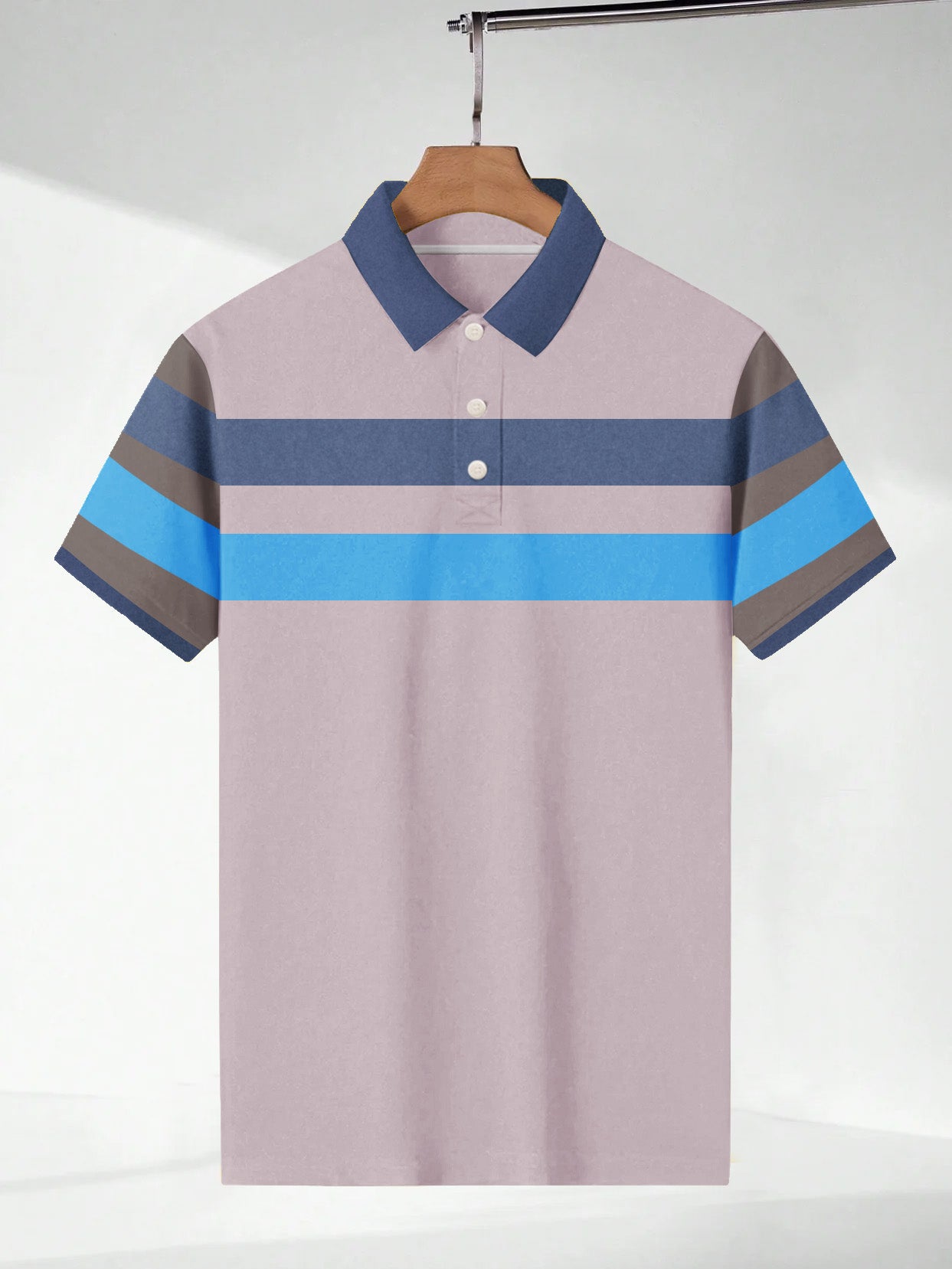 NXT Summer Polo Shirt For Men-Pink with Sky & Cyan Stripes-BE3233