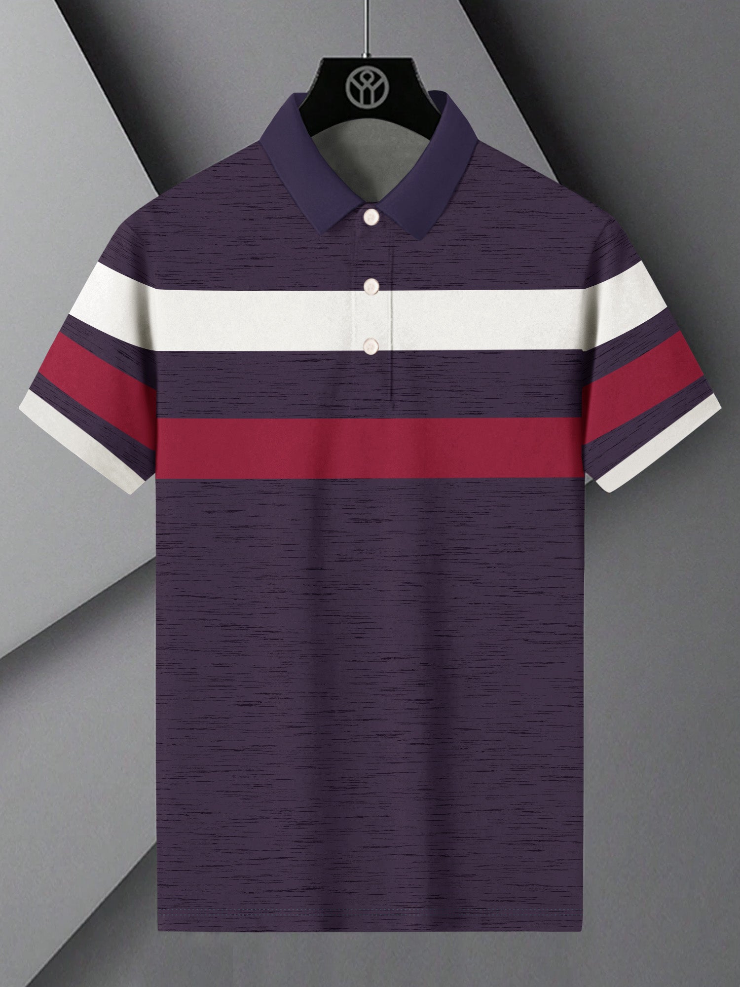 NXT Summer Polo Shirt For Men-Purple Melange with White & Red Stripe-BE738/BR12988