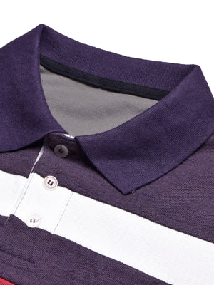 NXT Summer Polo Shirt For Men-Purple Melange with White & Red Stripe-BE738/BR12988