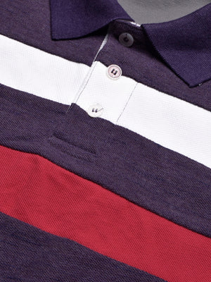 NXT Summer Polo Shirt For Men-Purple Melange with White & Red Stripe-BE738/BR12988