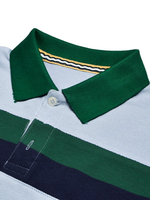 NXT Summer Polo Shirt For Men-Sky with Green & Blue Stripe-BE756/BR13003