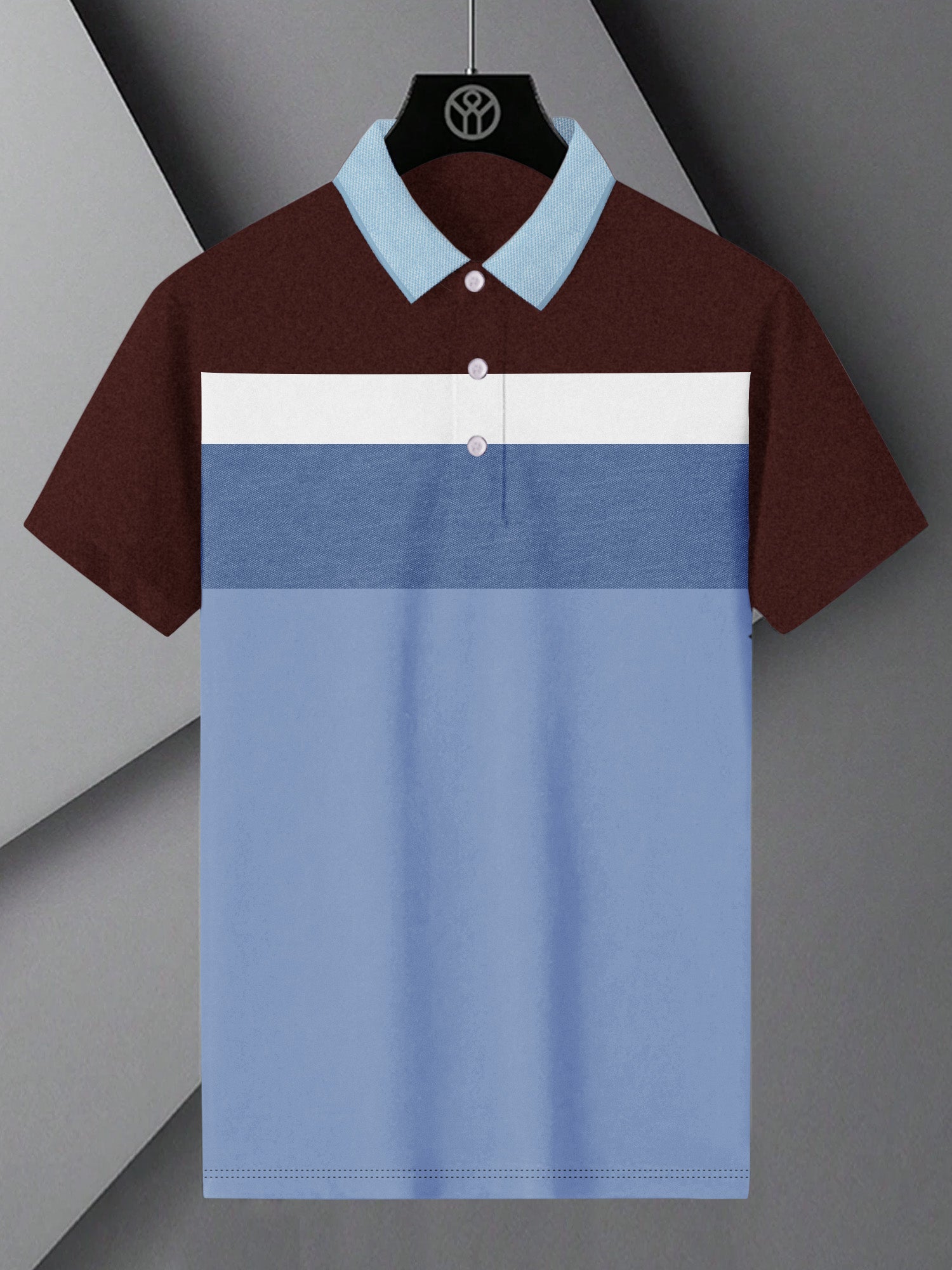 NXT Summer Polo Shirt For Men-Sky with Maroon & White Stripe-BE846