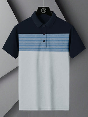 NXT Summer Polo Shirt For Men-Smoke Sky with Navy & Blue Stripe-BE705/BR12958
