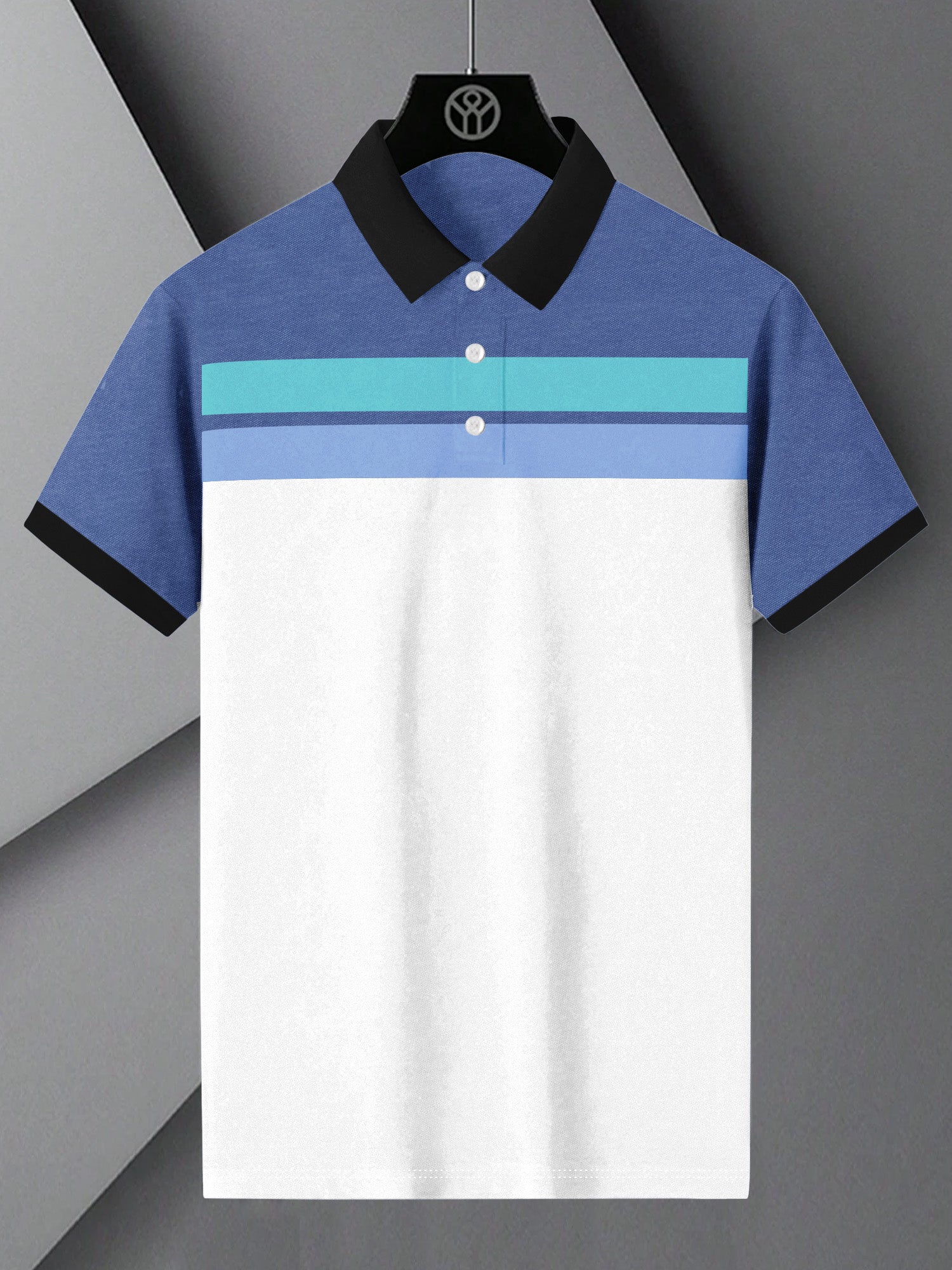 NXT Summer Polo Shirt For Men-White with Blue Stripe-BE848