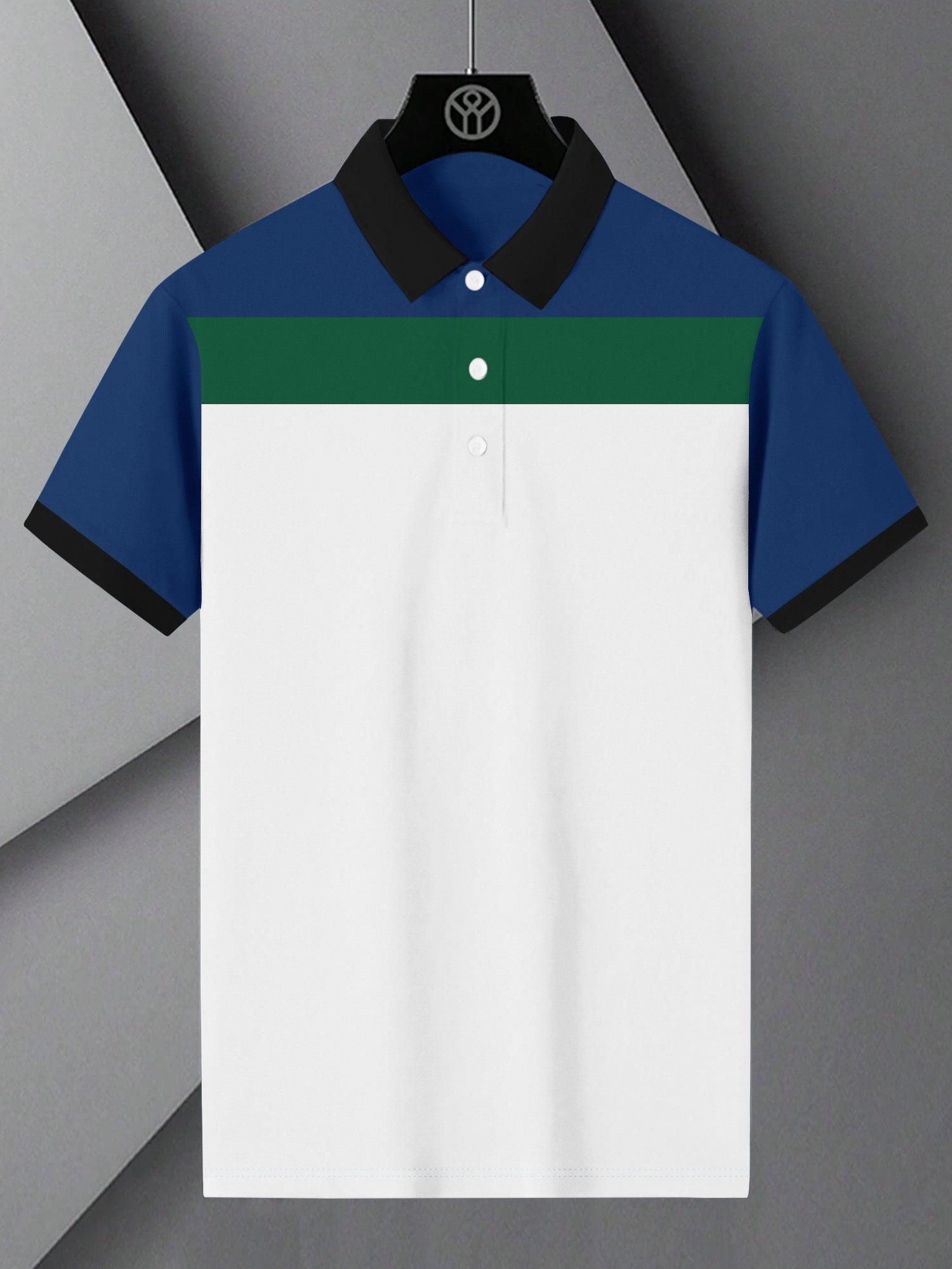 NXT Summer Polo Shirt For Men-White with Blue & Green Stripe-BE847