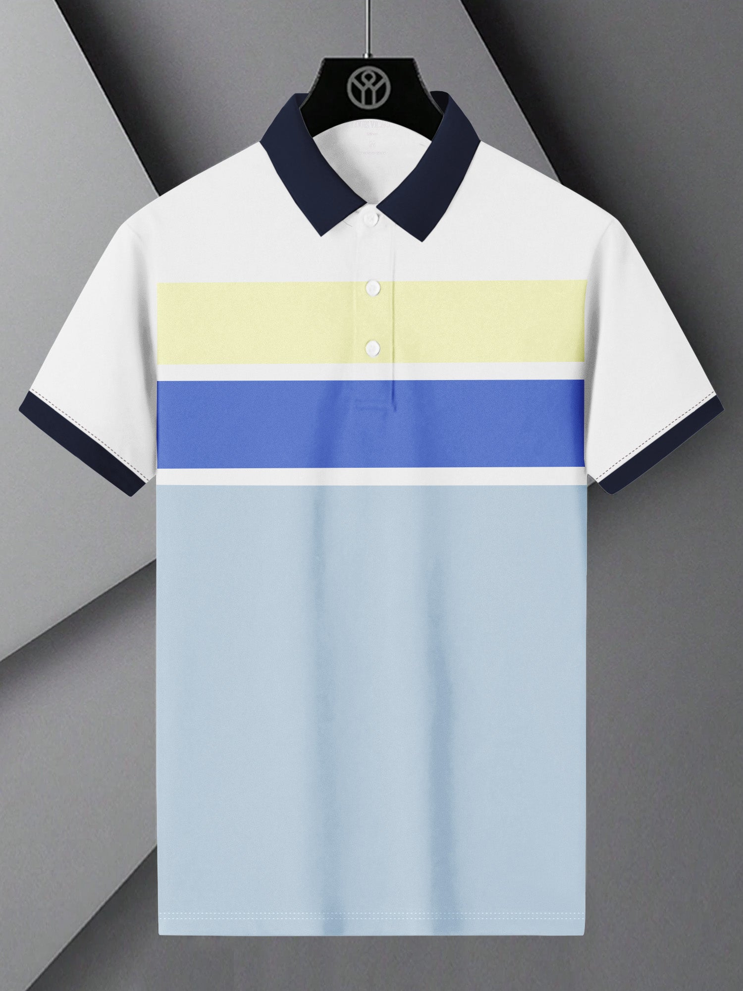NXT Summer Polo Shirt For Men-White with Blue & Yellow Stripe-BE814/BR13055