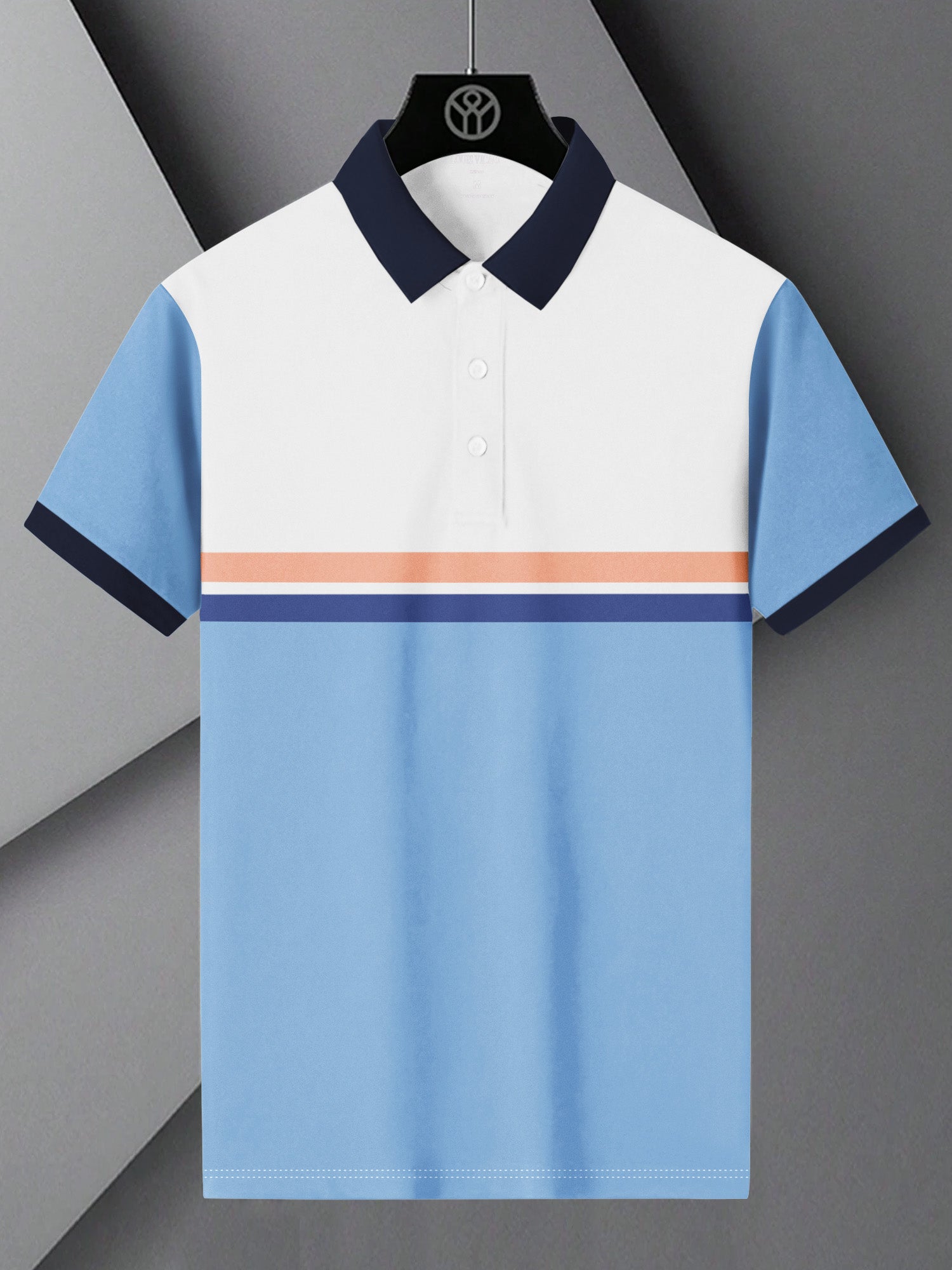 NXT Summer Polo Shirt For Men-White with Sky & Orange Stripe-BE815/BR13056