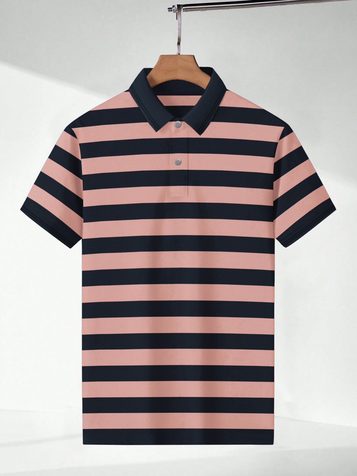 NXT Summer Single Jersey Polo Shirt For Men-Navy with Peach Stripe-BE1790