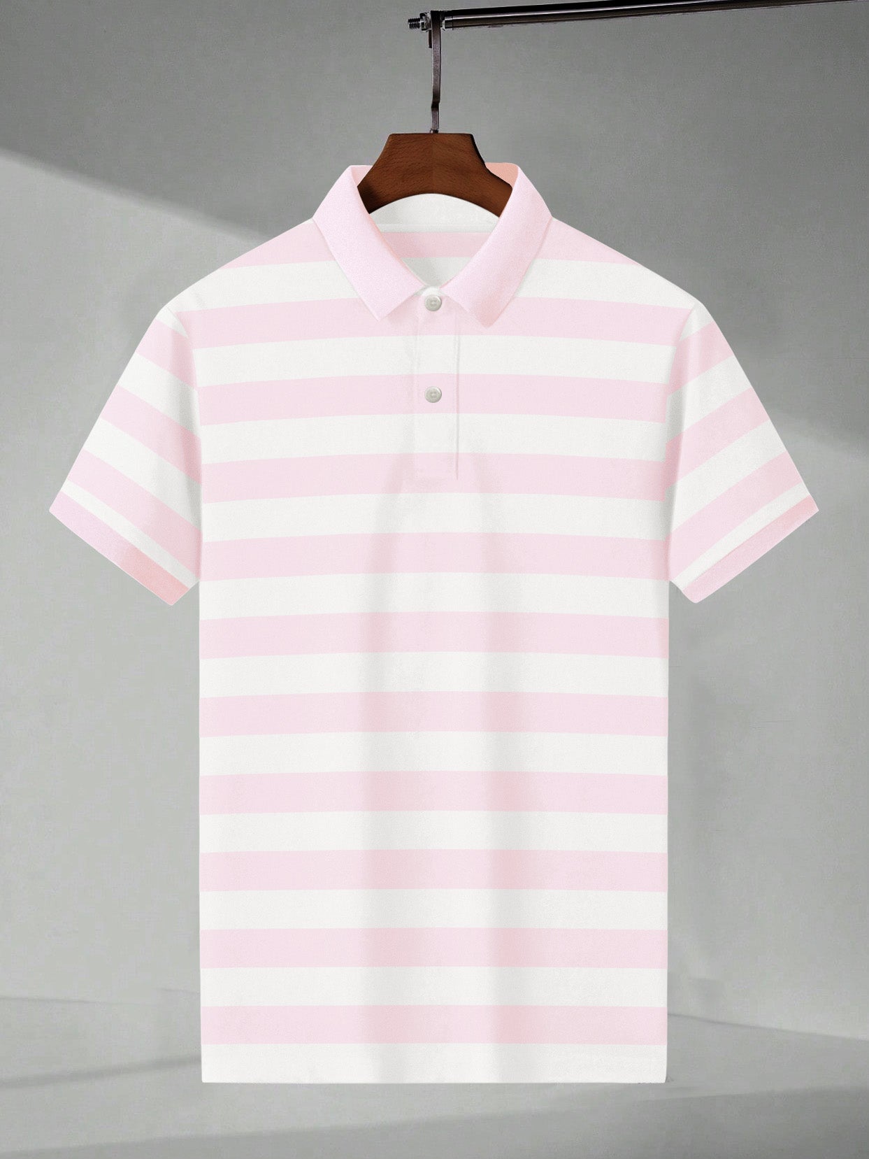 NXT Summer Single Jersey Polo Shirt For Men-White with Pink Stripe-BE1798