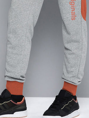 NXT Terry Fleece Jogger Sweatpant For Men-Grey Melange with Orange Panels-BE2682