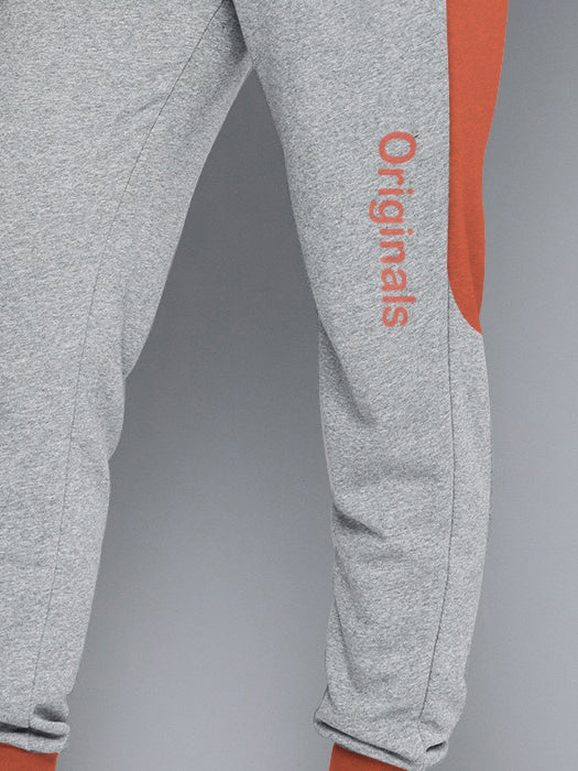 NXT Terry Fleece Jogger Sweatpant For Men-Grey Melange with Orange Panels-BE2682