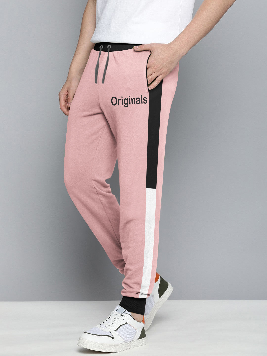 NXT Terry Fleece Jogger Sweatpant For Men-Pink with Balck & White Panel-BE2590