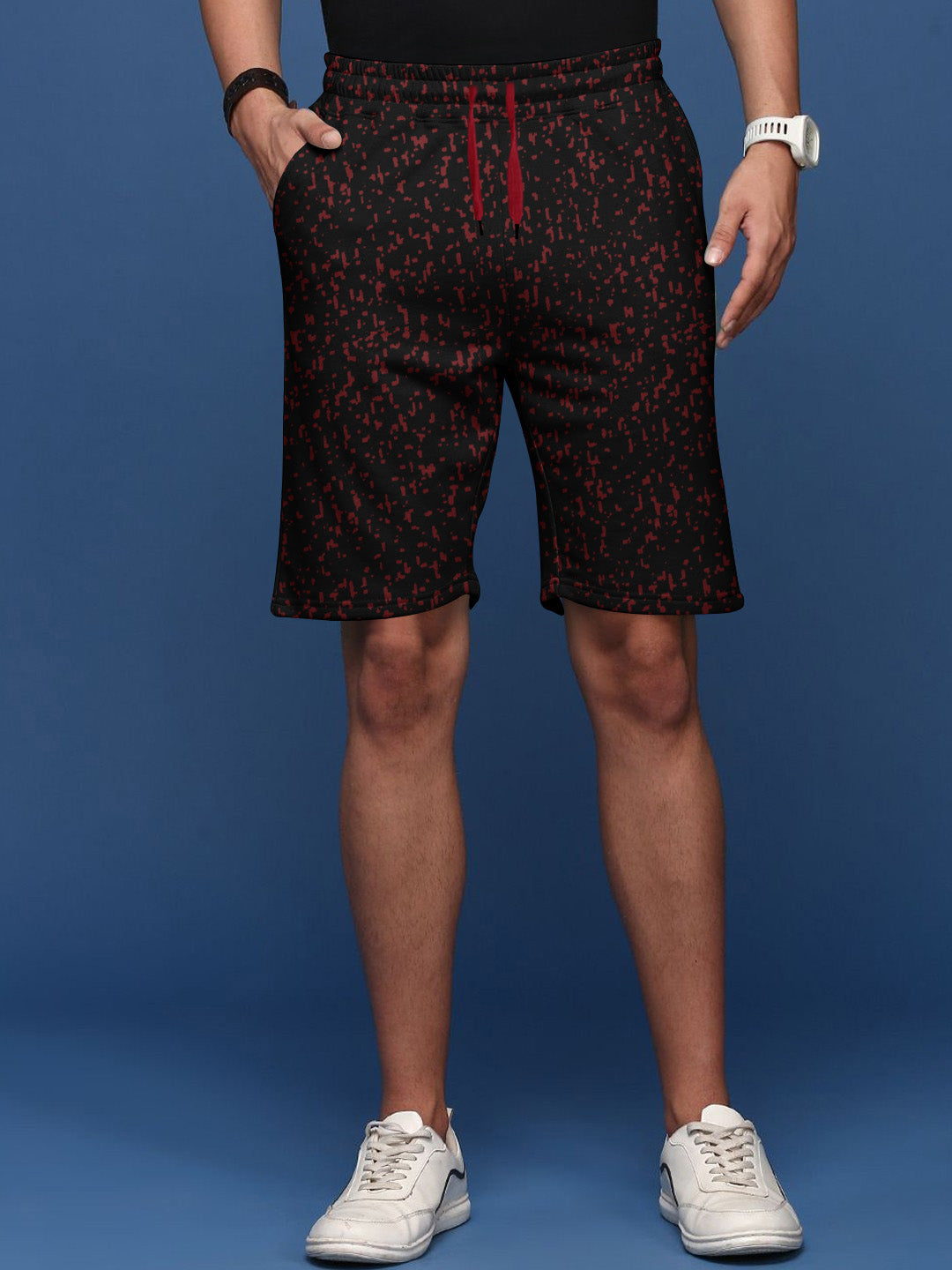 NXT Terry Fleece Short For Men-Black with Allover Print-BE2769