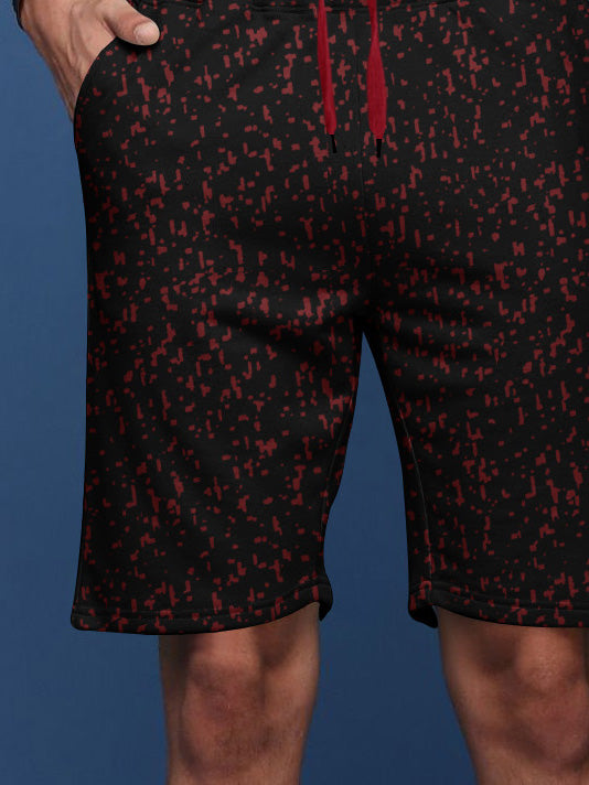 NXT Terry Fleece Short For Men-Black with Allover Print-BE2769