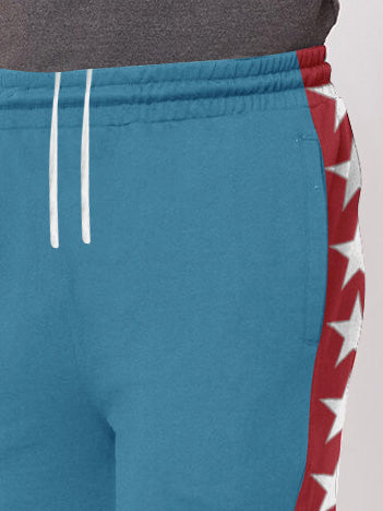 NXT Terry Fleece Short For Men-Cyan Blue with Red Stripe-BE2780