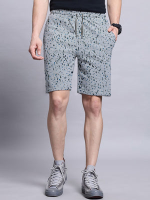 NXT Terry Fleece Short For Men-Grey Melange with Allover Print-BE2770