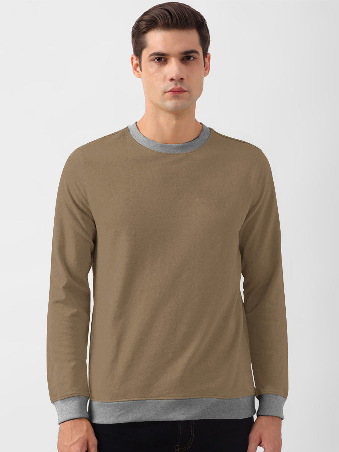 NXT Terry Fleece Sweatshirt For Men-Camel & Grey-BE2747